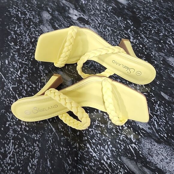 NEW SHOE LAND SL-MILEY SQUARE OPEN TOE HEELED DOUBLE BRAIDED STRAP SLIDE SANDAL - Picture 9 of 15